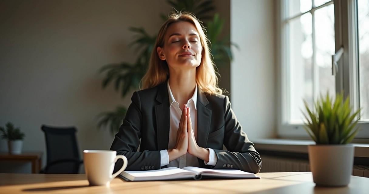 Pessoa praticando mindfulness em mesa de trabalho 