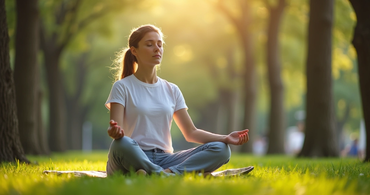 Pessoa sentada praticando mindfulness em um parque 