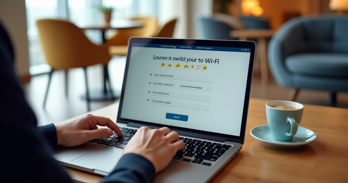 Pessoa usando notebook para preencher pesquisa de satisfação no Wi-Fi 