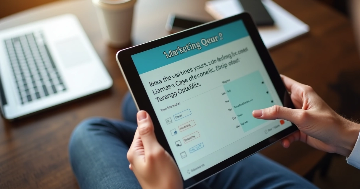 Pessoa real preenchendo quiz digital em tablet 