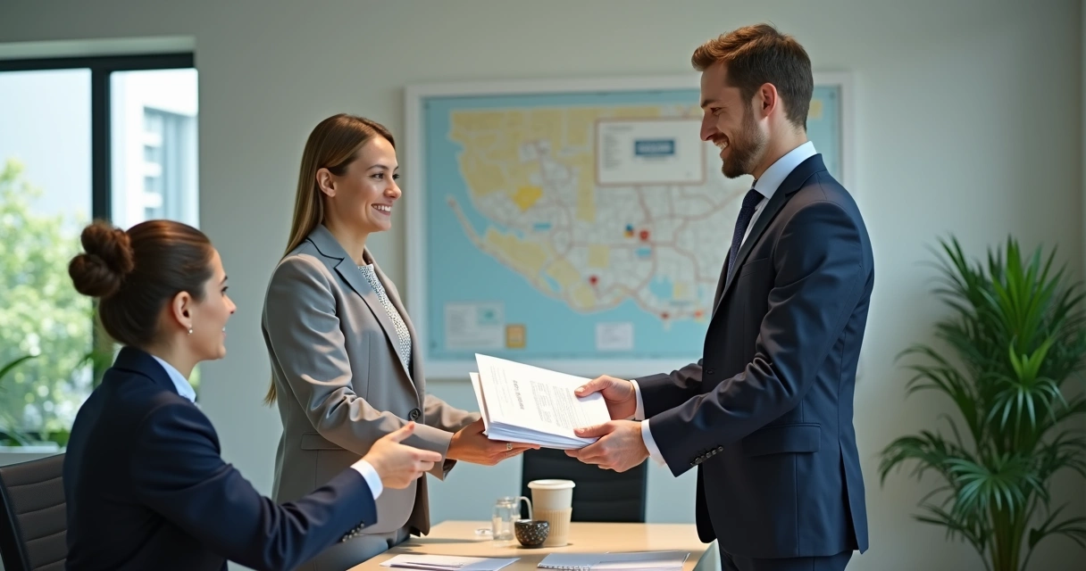 Empresário entregando documentos na prefeitura 