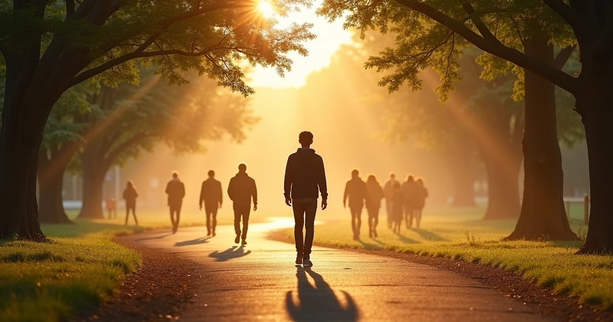 Pessoa olhando para múltiplas versões de si mesma e escolhendo um novo caminho relacional 