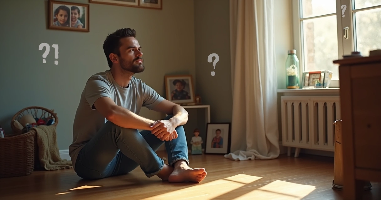 Pessoa sentada refletindo, luz suave vinda da janela