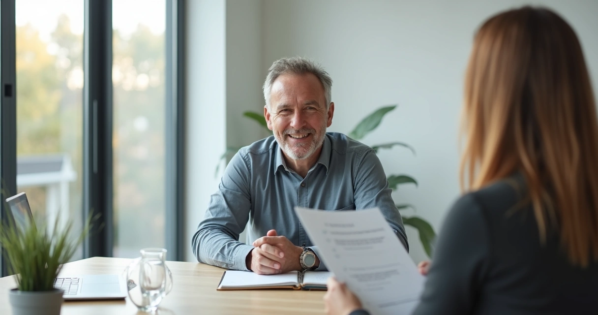 Pessoa ouvindo feedback com postura calma e equilibrada 