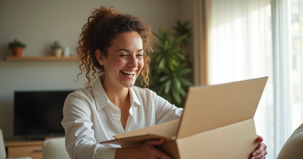 Cliente recebendo pacote de produto físico em casa 