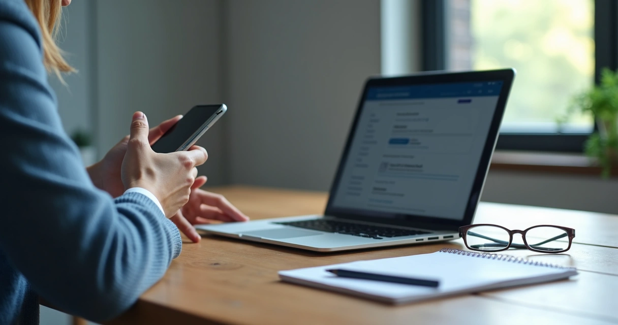 Pessoa olhando o celular com telas de privacidade ao fundo