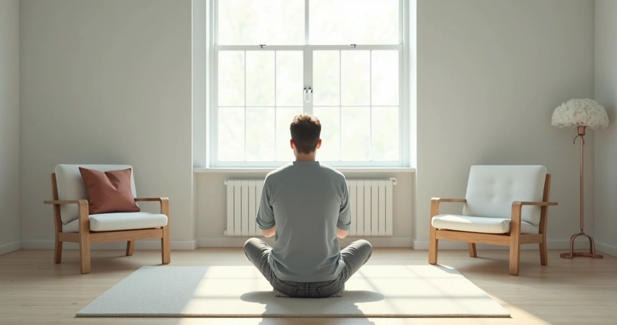 Pessoa refletindo sozinha em um ambiente calmo 