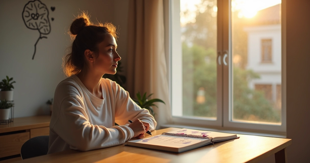 Pessoa sentada olhando pela janela refletindo sobre uma escolha consciente 
