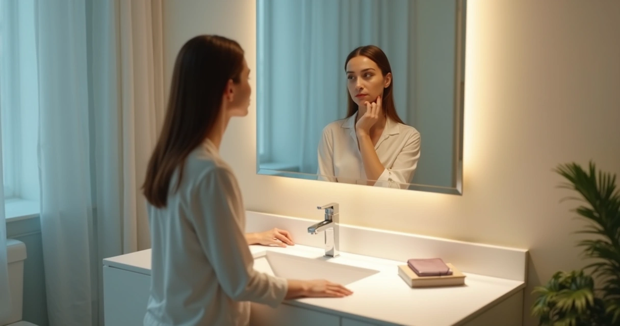 Pessoa olhando para um espelho, refletindo sobre si mesma 