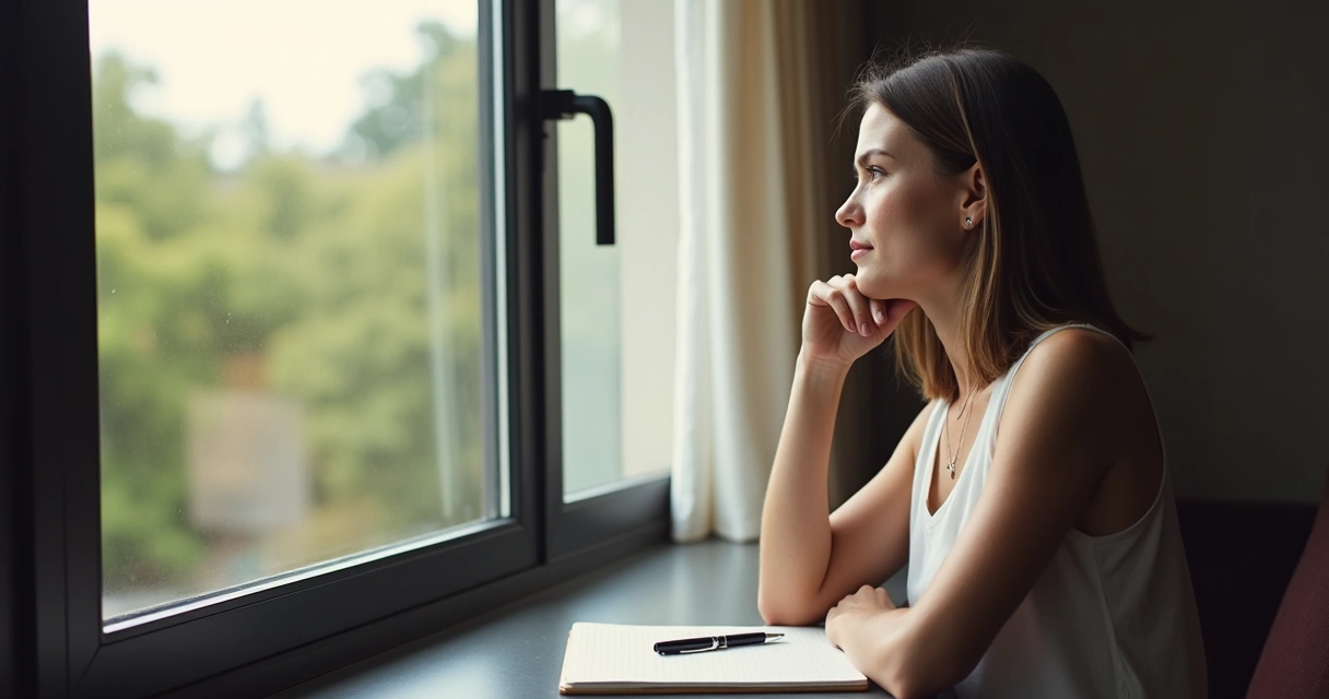 Pessoa refletindo olhando pela janela 