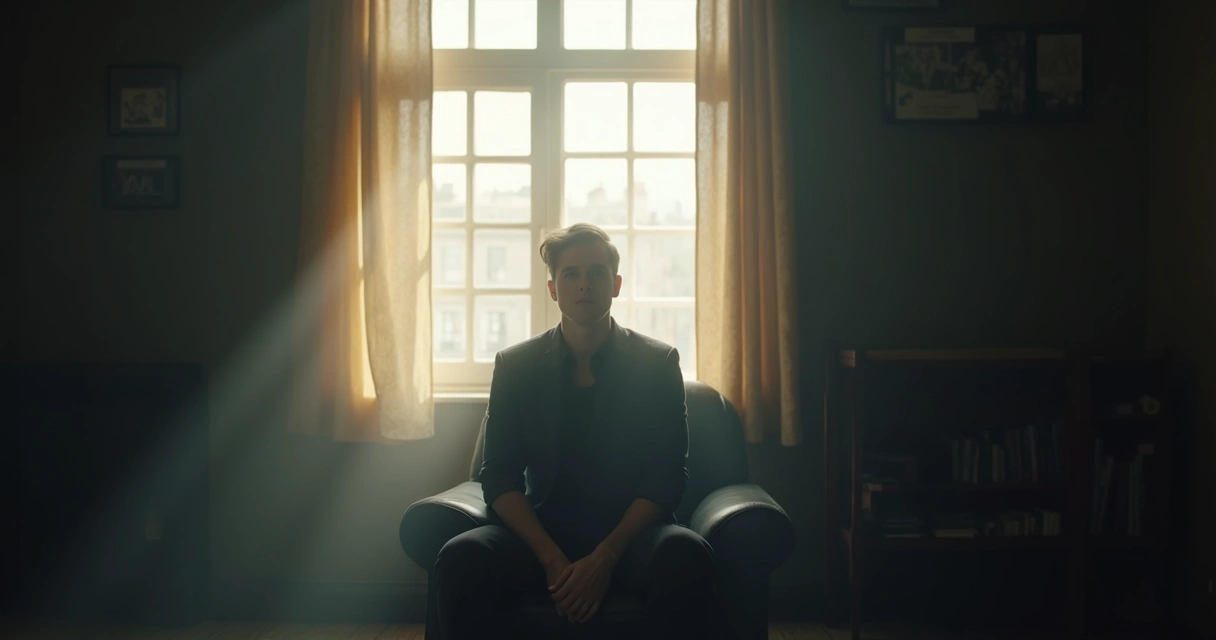 Pessoa observa através de uma janela, refletindo em silêncio 