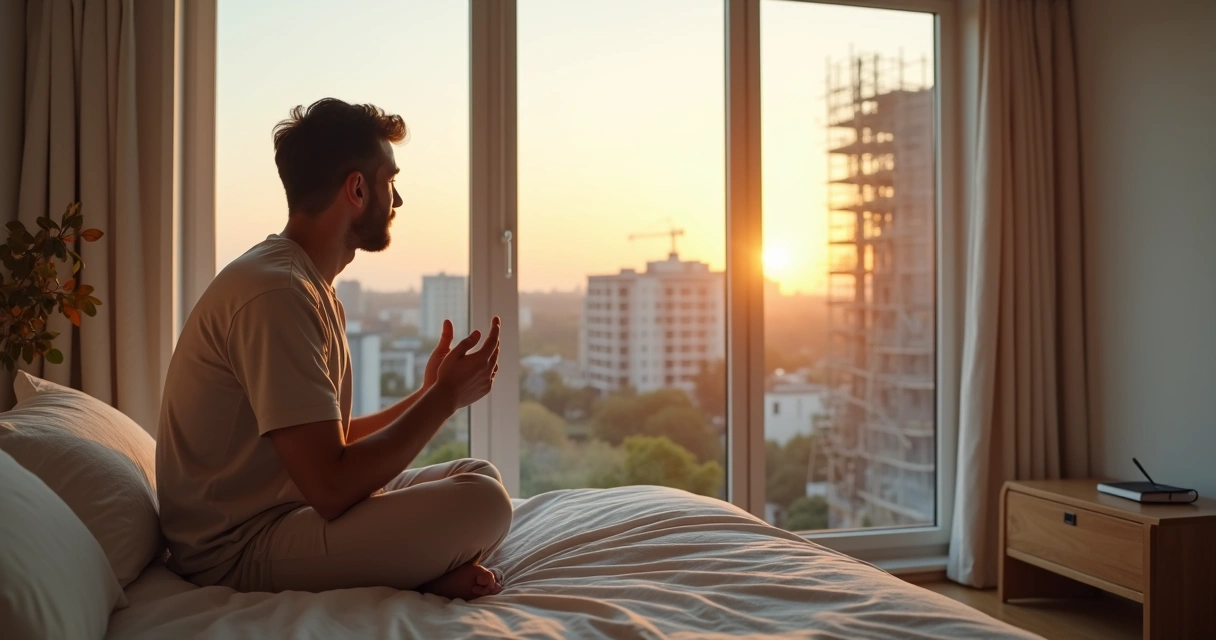 Pessoa sentada perto da janela refletindo em meio a mudanças 