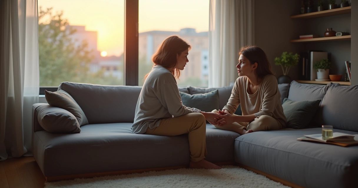 Pessoa sentada em sofá olhando pela janela refletindo se deve pedir ajuda 