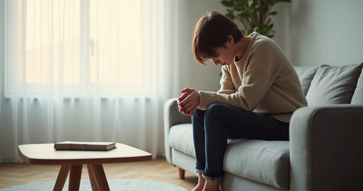 Pessoa sentada sozinha em um banco olhando para baixo em atitude de reflexão 