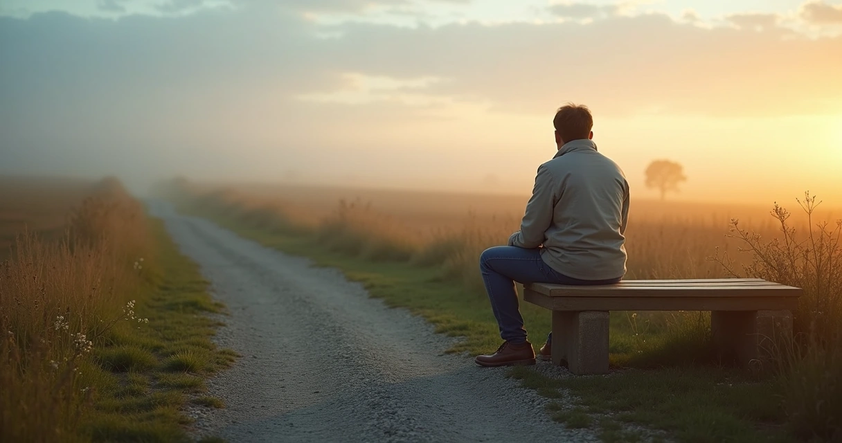 Pessoa sentada diante de encruzilhada refletindo sobre mudanças na vida 