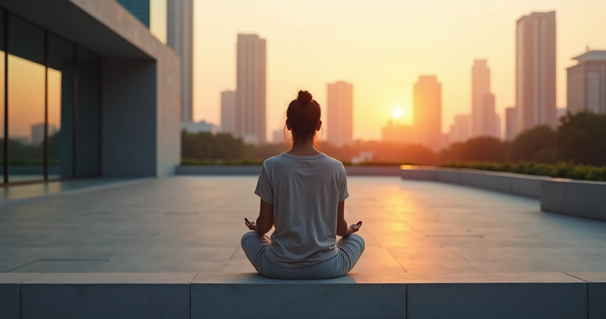 Pessoa sentada em reflexão em um ambiente urbano silencioso ao amanhecer 