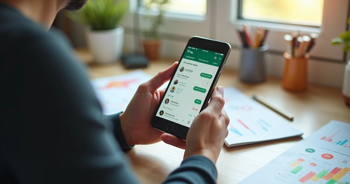 Pessoa usando celular anotando gasto do Pix no WhatsApp. 