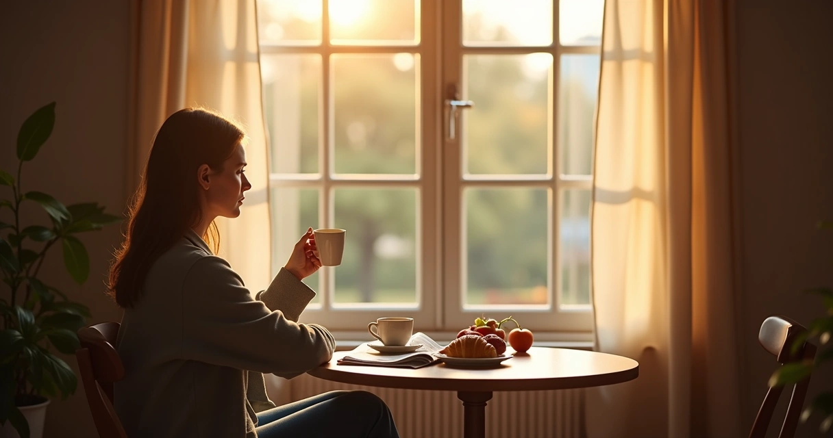 Pessoa aproveitando uma pausa com café da manhã 