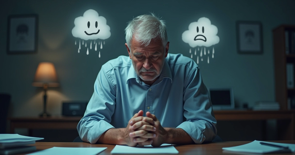 Homem segurando emoções com expressão fechada 