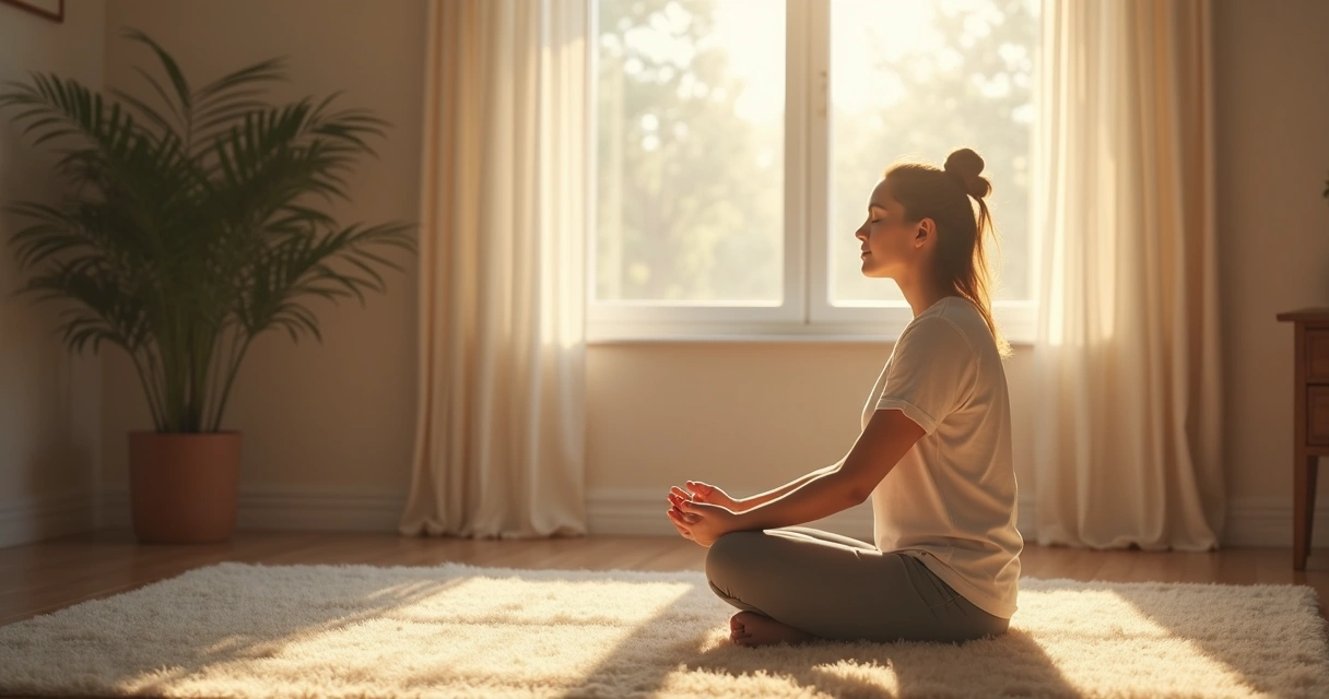 Pessoa sentada em silêncio com os olhos fechados, praticando atenção plena após um momento difícil 