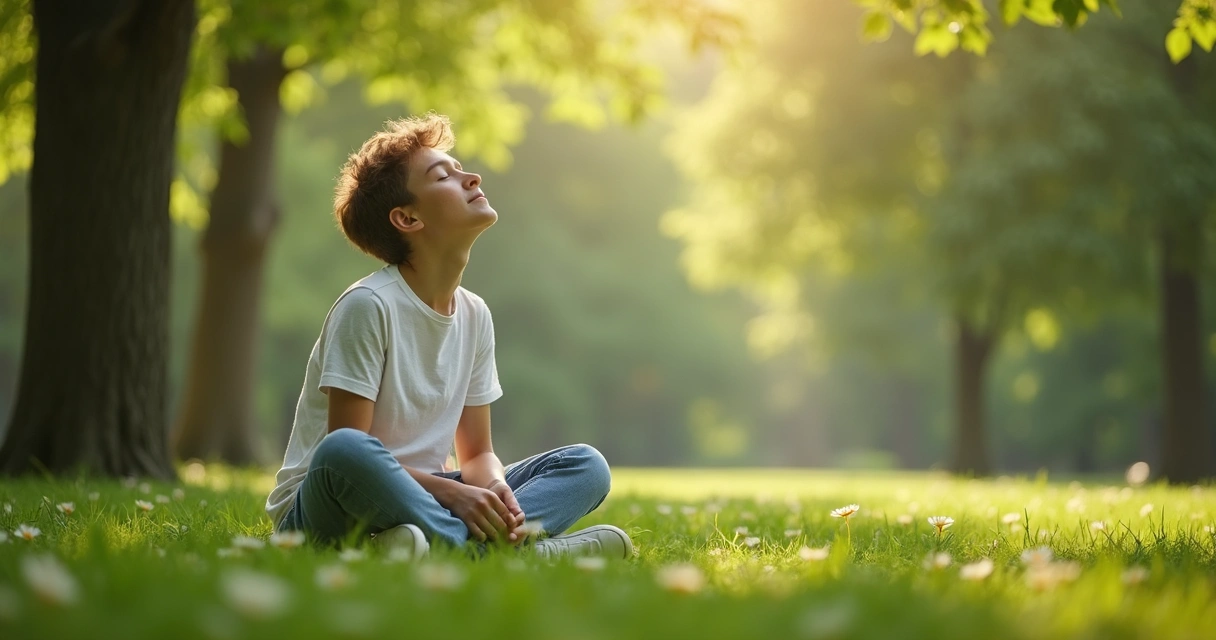 Pessoa em meio à natureza praticando respiração consciente 