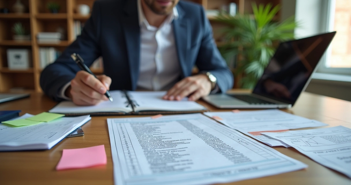 Pessoa revisa lista em papel e checa processos de compliance