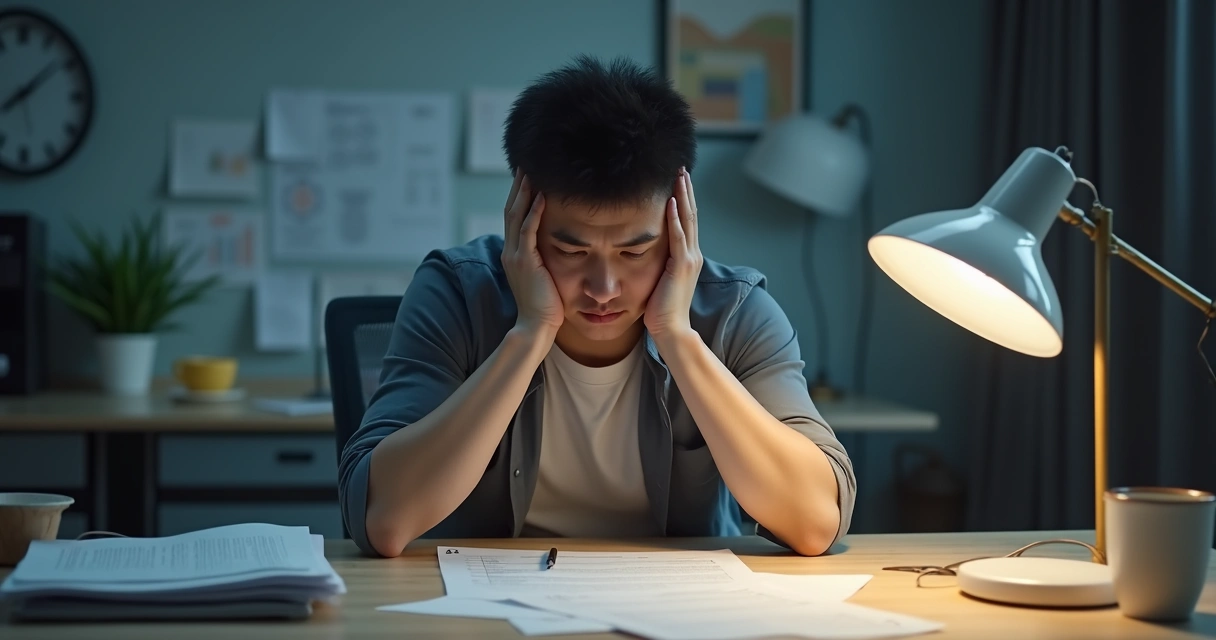 Pessoa com expressão cansada diante de uma decisão