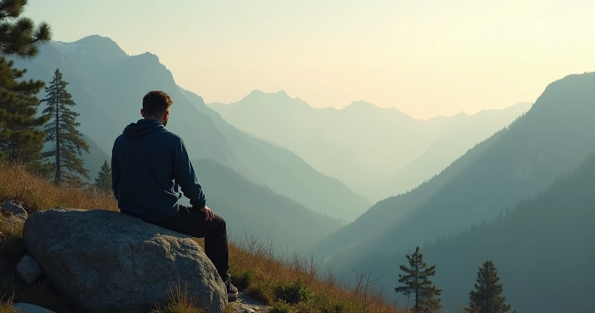 Pessoa sozinha sentada na natureza, olhando para o horizonte 