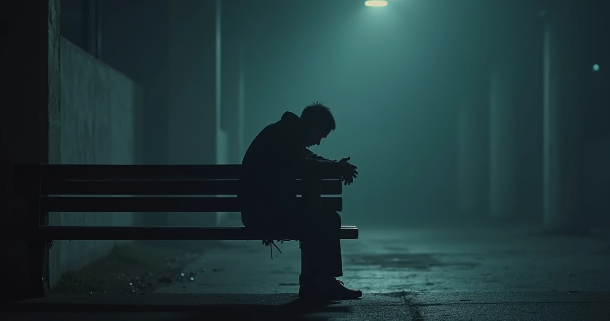 Pessoa sentada sozinha de cabeça baixa expressando tristeza e solidão