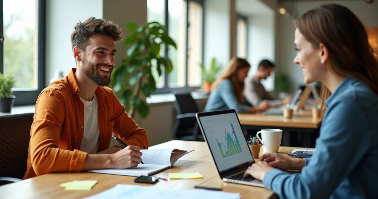 Profissional confiante falando com cliente em reunião de vendas 