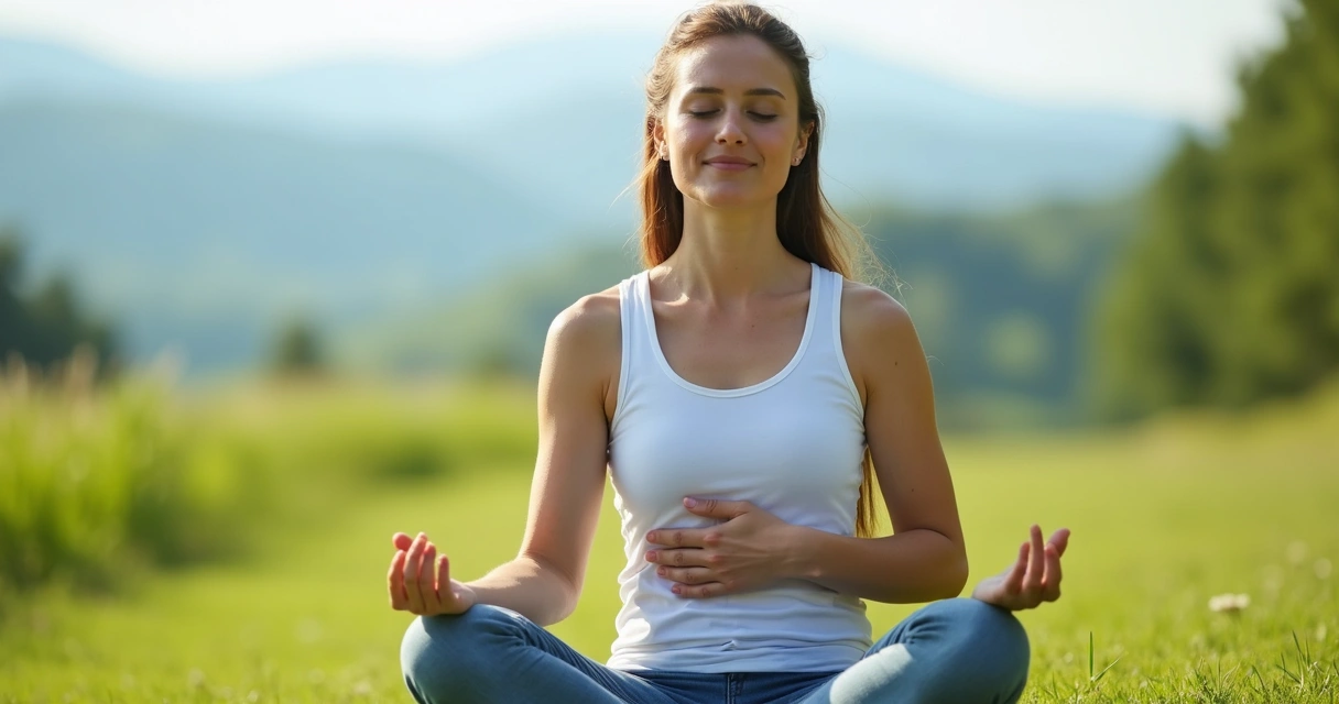 Pessoa praticando técnica de respiração consciente sentada ao ar livre 