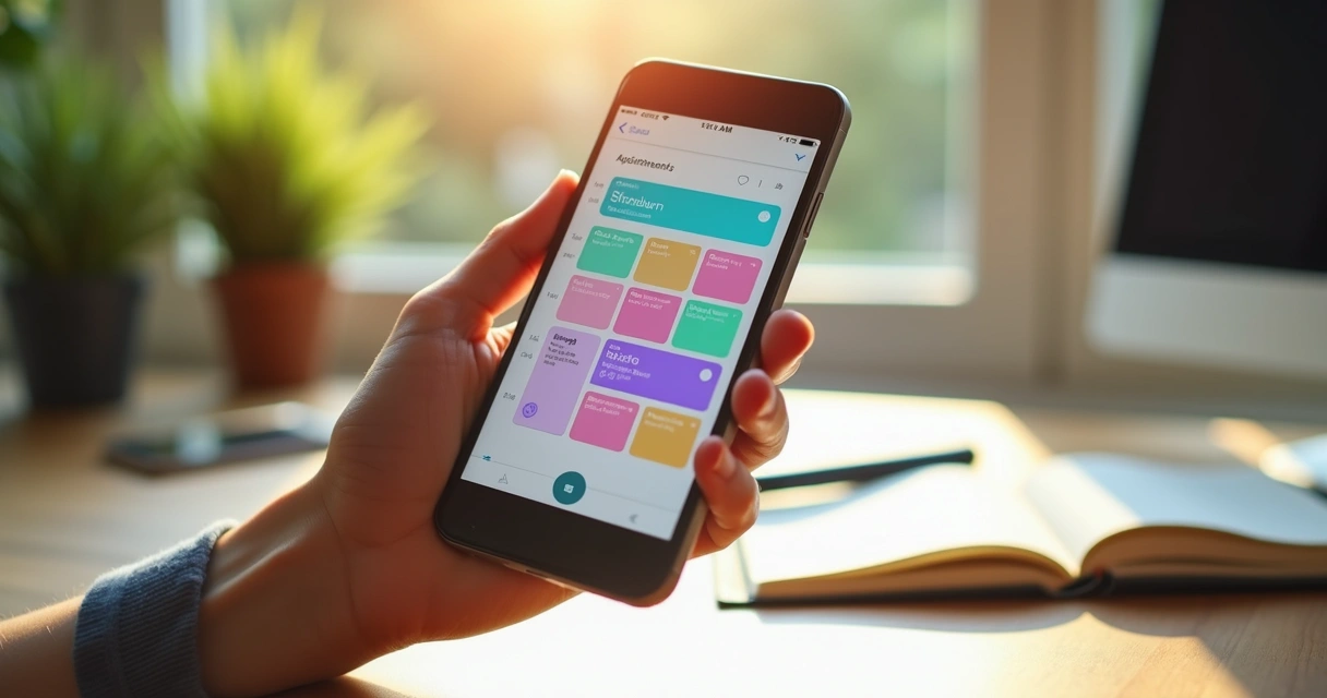 Mão segurando smartphone com aplicativo de agenda digital na tela 