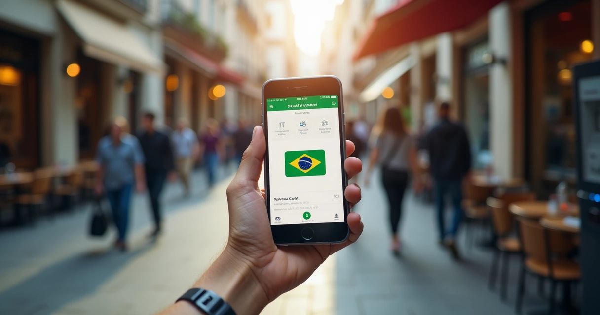 Pessoa realizando pagamento com celular usando Real Digital em ambiente urbano