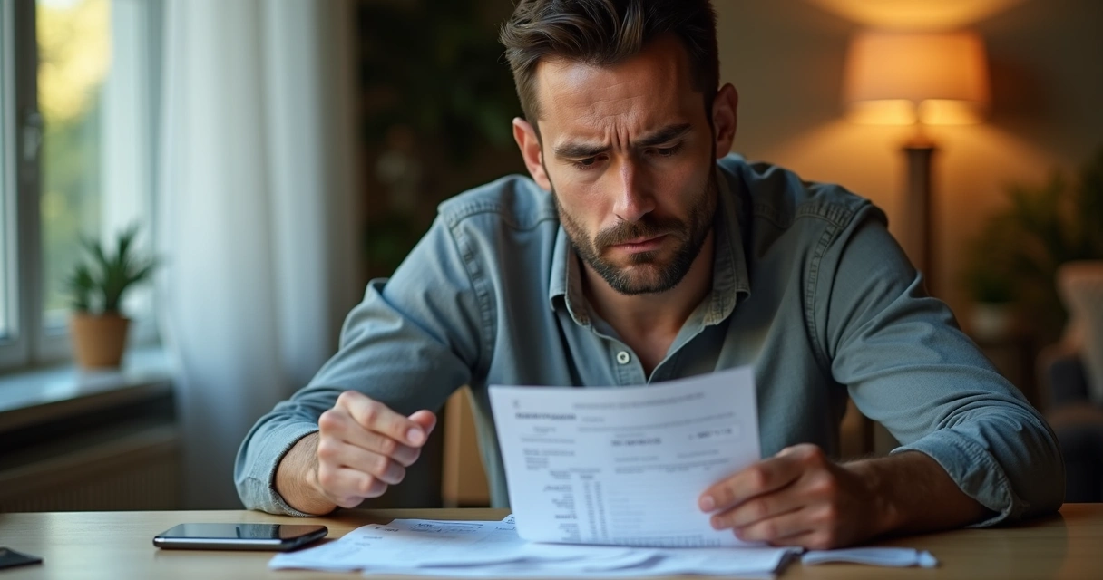 Pessoa analisando fatura do cartão de crédito na mesa