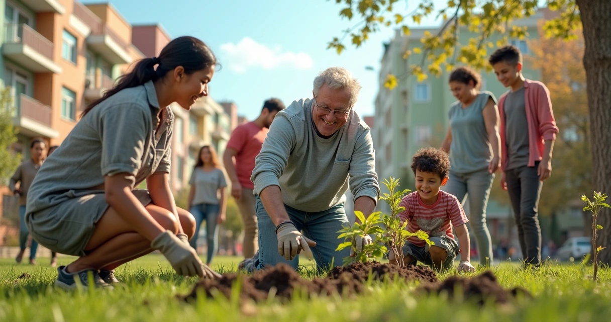 Pessoas colaborando em uma comunidade urbana 