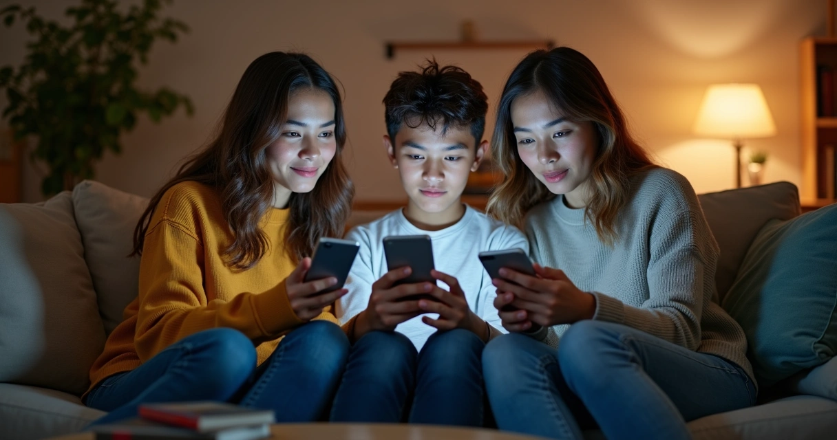Jovens assistindo vídeo vertical em celular