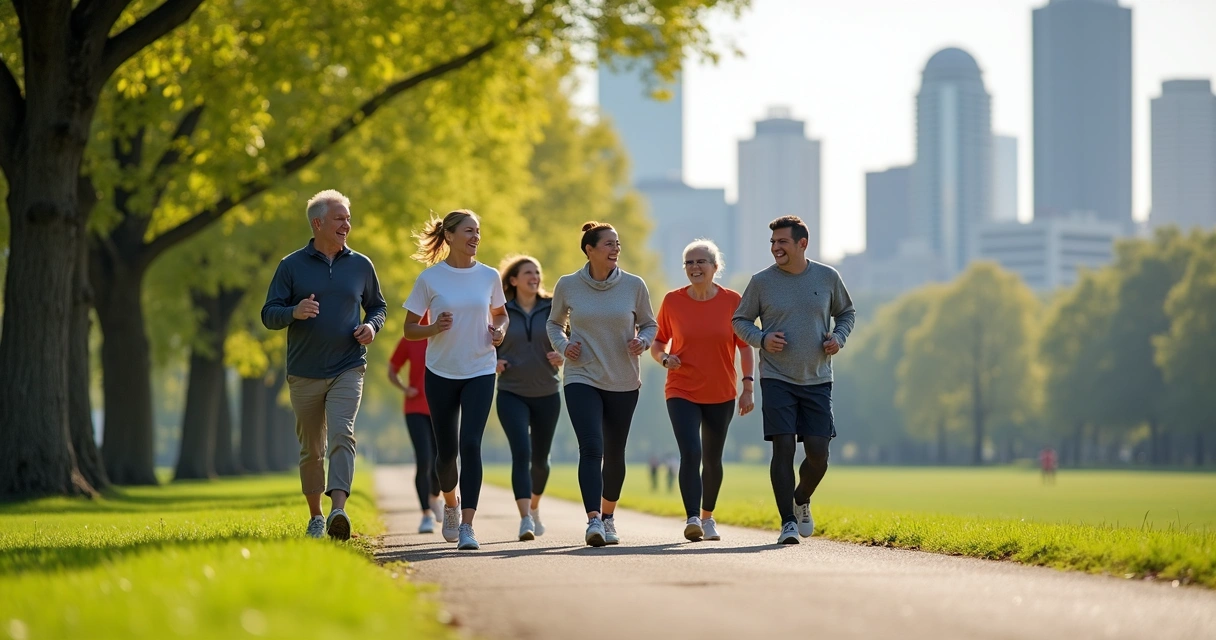Grupo de pessoas caminhando em parque ao ar livre 