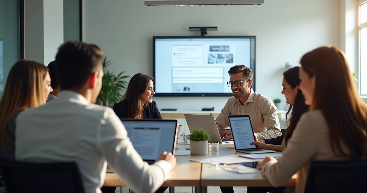 Equipe usando computador, celular e tablet para cobrar clientes 