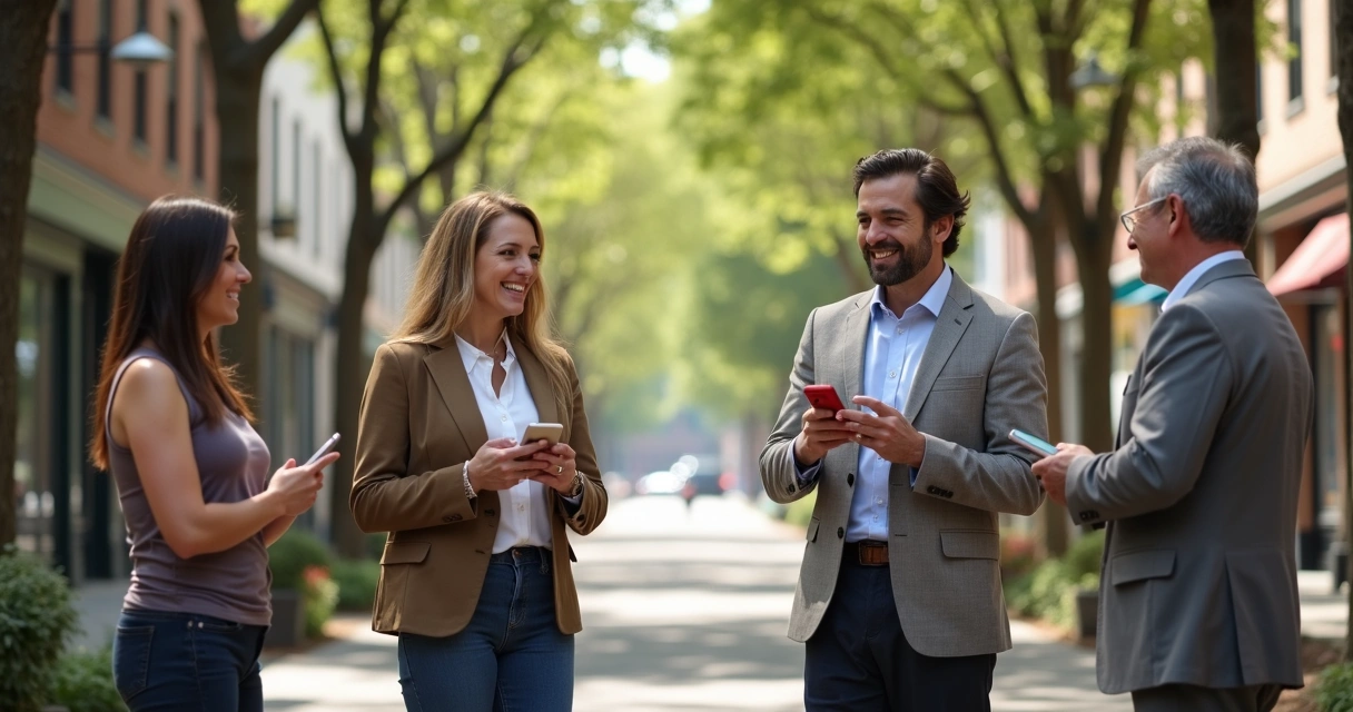 Pessoa de negócios em uma reunião informal com líderes comunitários locais em um bairro urbano 