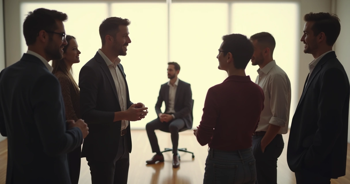 Grupo conversando enquanto uma pessoa está afastada