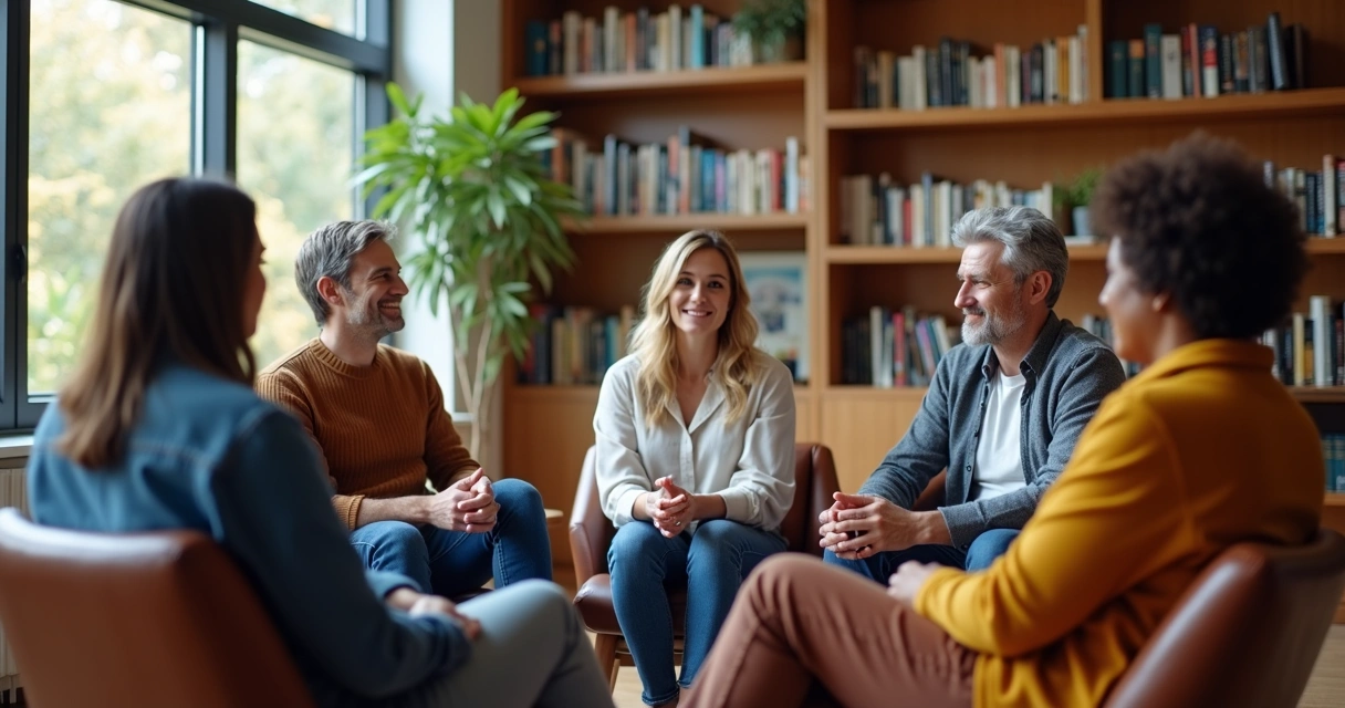 Grupo de pessoas em roda, conversando com atenção mútua