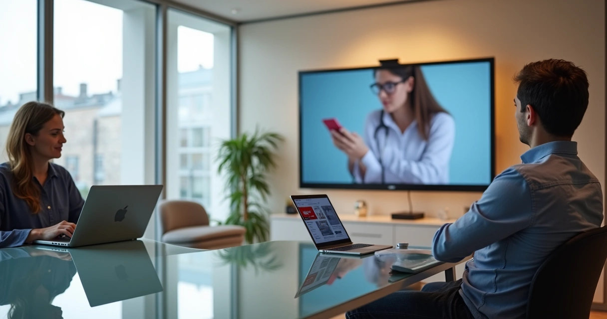 Diversos dispositivos digitais usados por pessoas em diferentes situações 