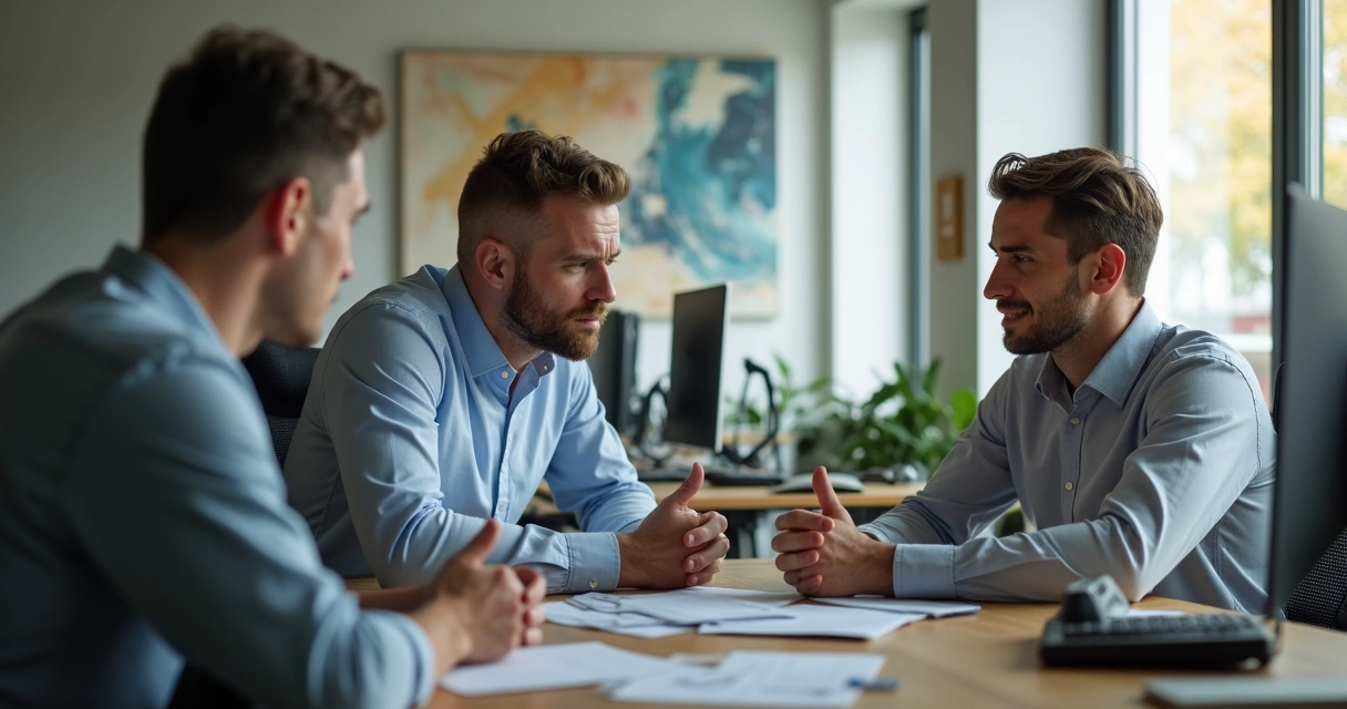 Colegas de trabalho em discussão, tensionamento aparente 