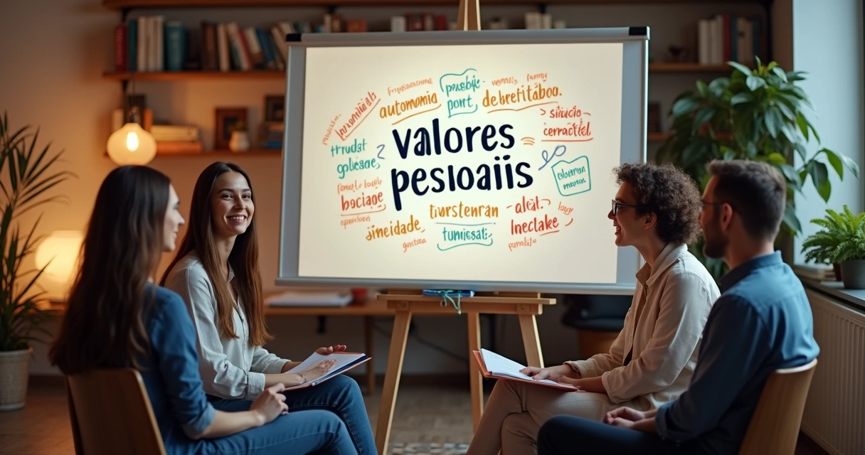 Três pessoas conversando em círculo sobre seus valores pessoais