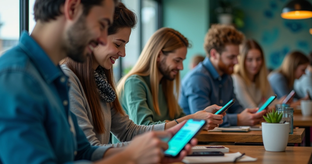Grupo de pessoas diversas usando smartphone para acessar contas digitais