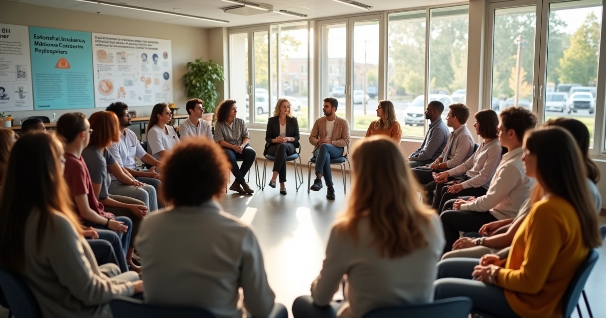 Diversidade de pessoas em roda de conversa sobre PrEP em ambiente de saúde pública