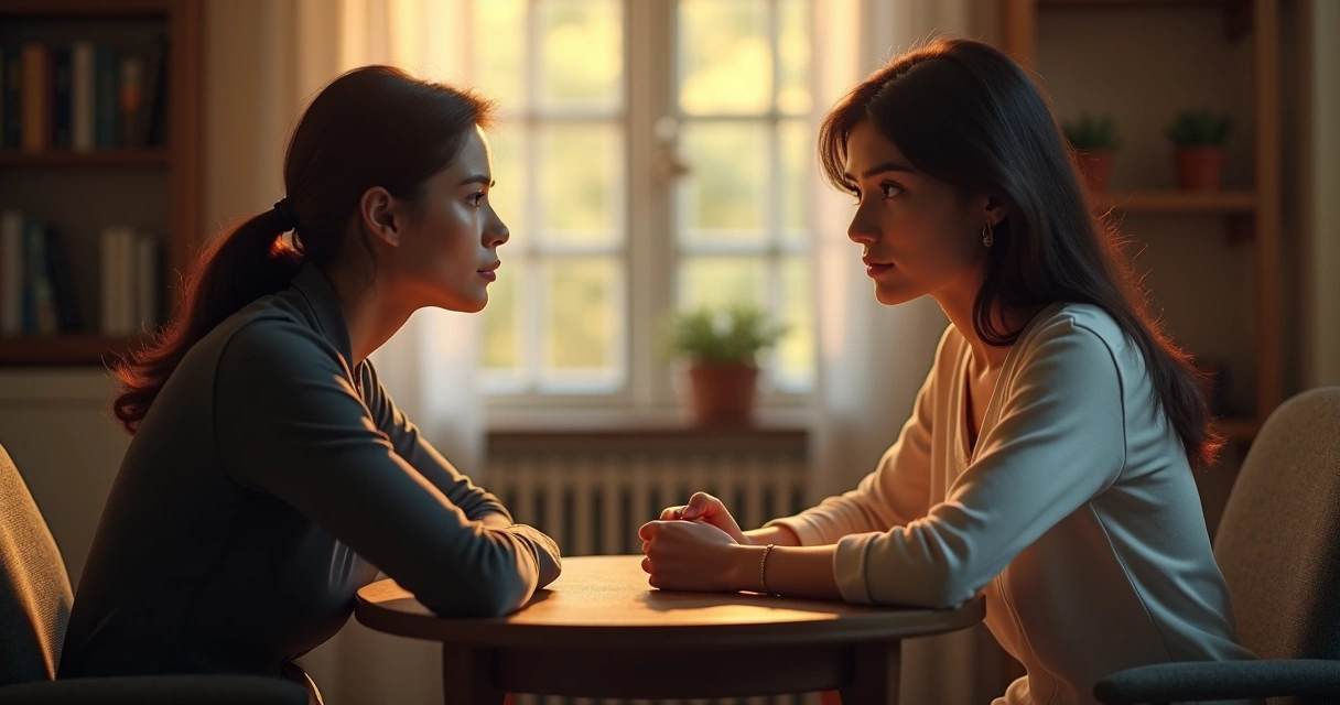 Duas pessoas em conversa profunda e atenta 