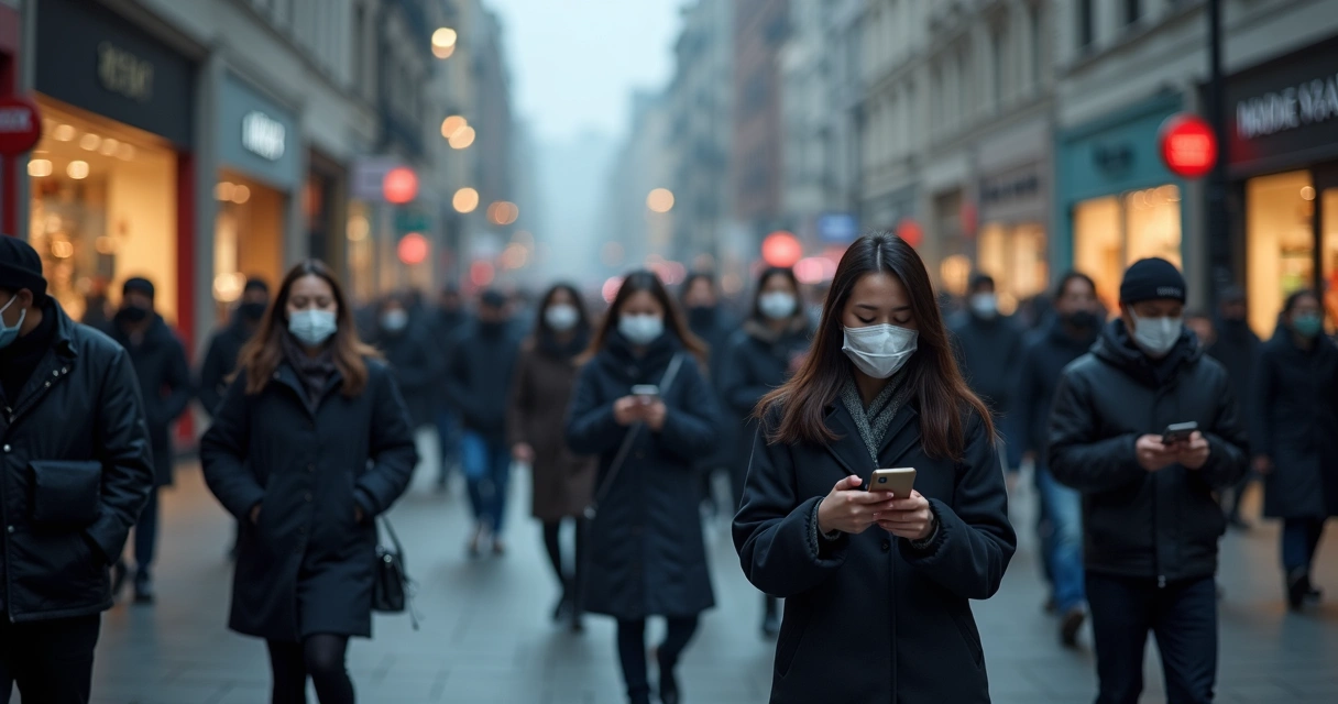 Pessoas usando máscaras em uma rua movimentada 