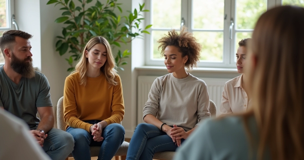Pessoas sentadas em roda em silêncio 
