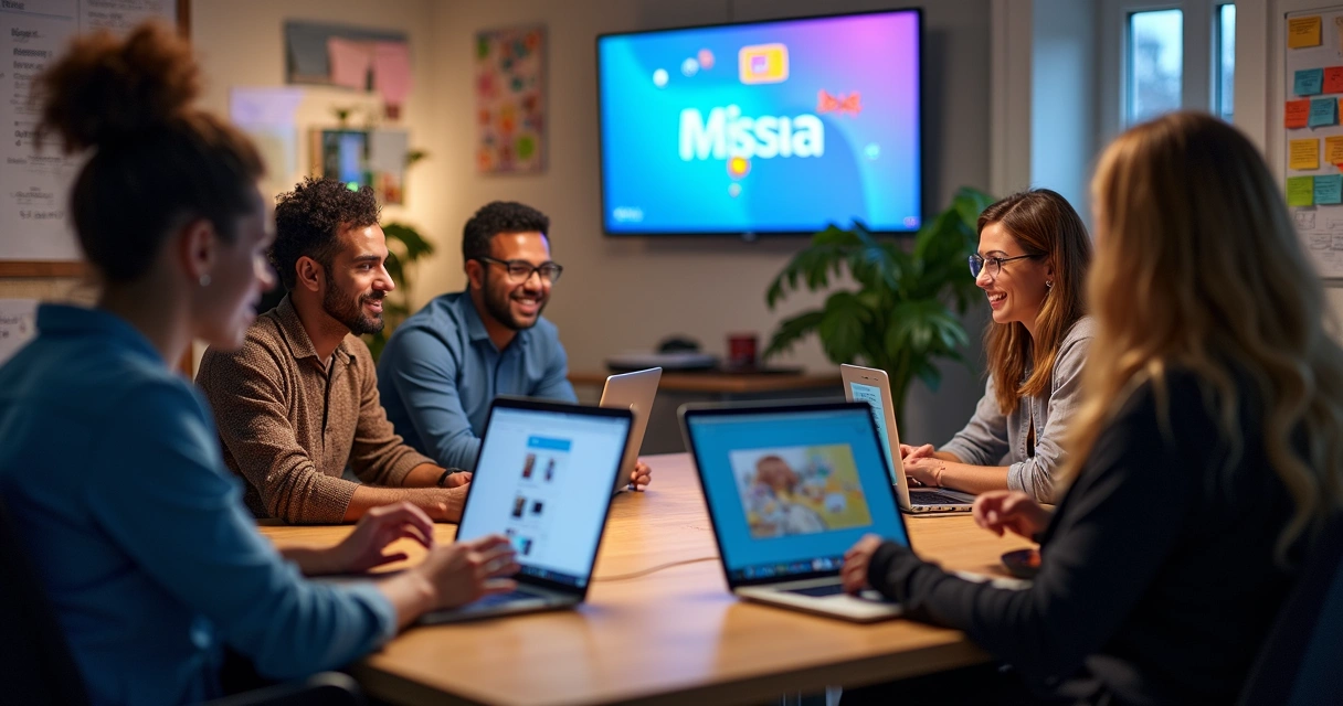 Equipe de pessoas testando diferentes canais digitais 